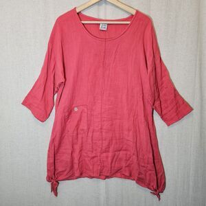 Parsley & Sage Coral Tunic Top Womens Large Lagenlook Pocket Side Ties Cotton